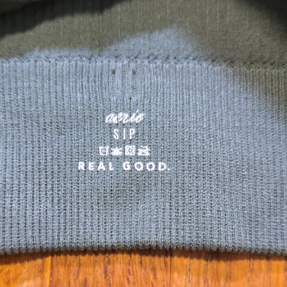 Aerie Women Small Olive Green Ribbed Round Neck‎ Seamless Stretch Tank Bralette
